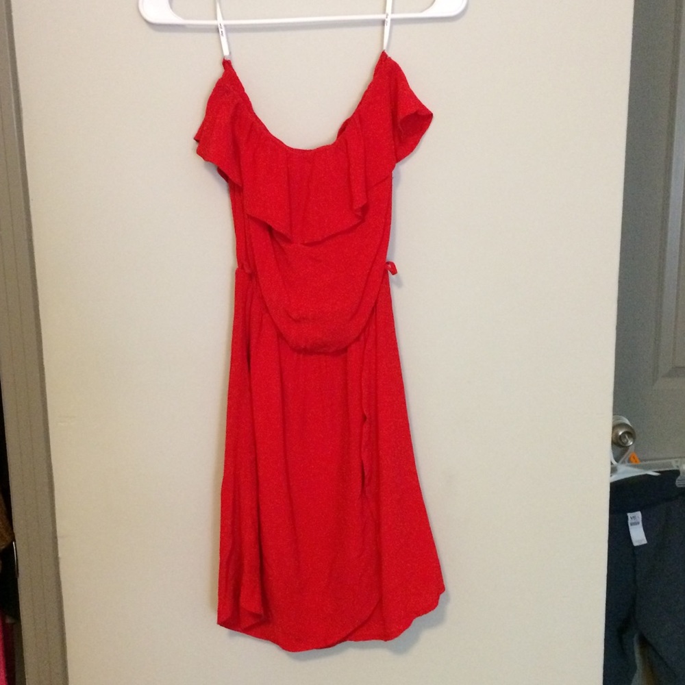 Red strapless dress